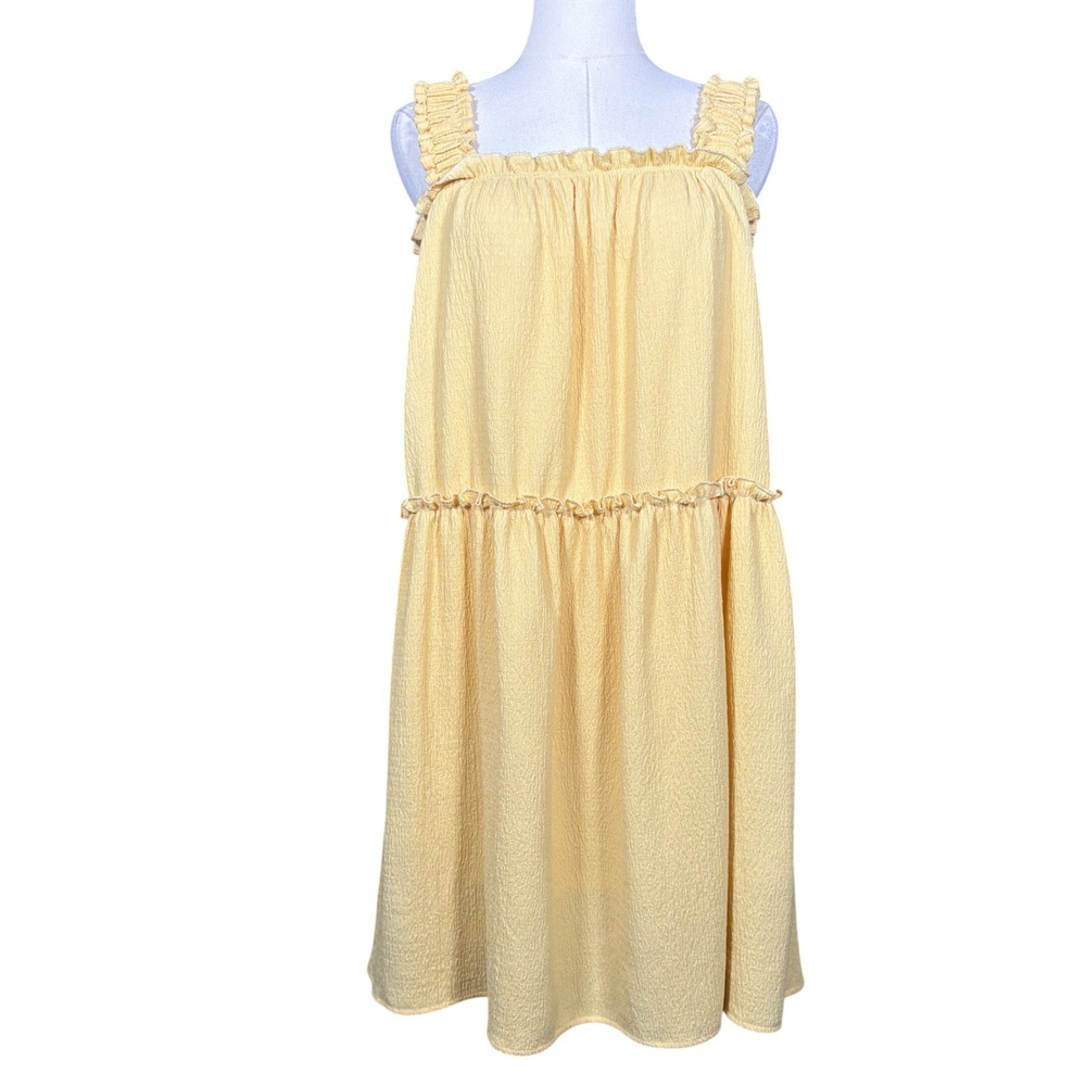 Sadie & Sage Yellow Textured Ruffle Tiered Babydoll Mini Dress Womens Small